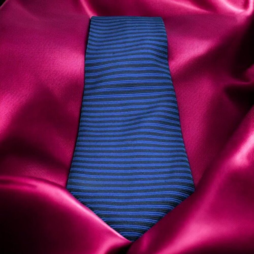 Vintage Pierre Cardin Silk Tie Blue & Black Stripes